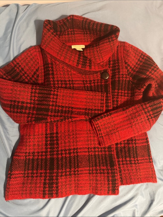 Christian Siriano Jackets & Blazers - Christian Siriano Red and Black Knit  Sweater Jacket L